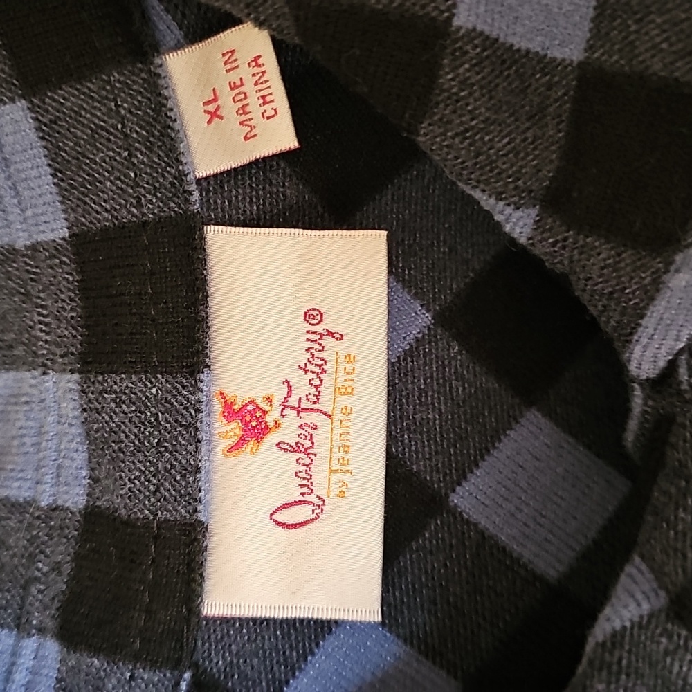 Quacker Factory Womens Purple Checkered Shirt with Floral Embroidery - Picture 2 of 10